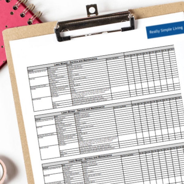 Lawn Mower Maintenance Schedule, PDF Template (Instant Download)