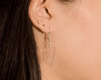 Clear Colorless Mahjong Earrings