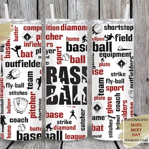 Word Art Personalized Baseball Tumbler, Score a Home Run with this - Perfect Gift for Players and Coaches! A Must-Have for Any Baseball Fan!