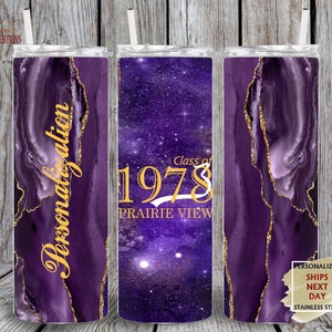 Prairie View Tumbler, Class of Tumbler, Purple and Gold Tumbler with Straw and Rubber Bottom, 20oz sublimation tumbler, distressed, marble
