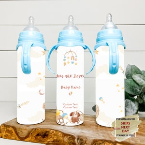 Playful Cute Baby Bottle in Soft Yellow - Personalized Baby Bottle for Newborn - Baby Shower Gift - Cute Baby Tumbler - Baby Gift