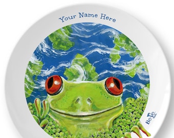 Frog Plate, Cup Set- Personalized Woodland Kids Dinnerware Set - Personalized Plate for Kids - Children&#39;s Plate - Kids Plastic Plate & Mug