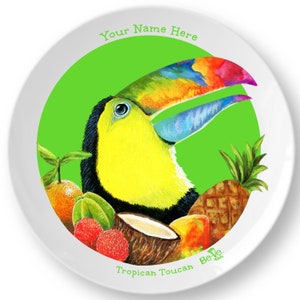 Personalized Toucan Dinner Plate for Kids, Meet Tropican Toucan Toddler Tableware, Baby First Plate, Cute BPA Free Dish, Kids Grazing Board