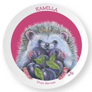 Personalized Hedgehog Kids Plate, Meet Plum Harvest Custom Name Plates For Children, BPA Free Durable Dinnerware, Animal Dish for Kids