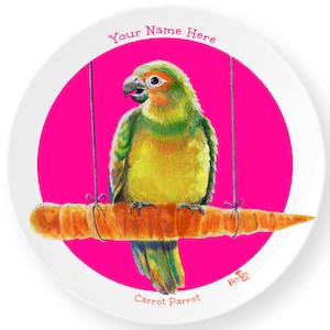 Parrot Plate- Personalized Plate for Kids - Bird Animal Kids Dinnerware -Custom Children Name Plates - Kids Plastic Plate Set- Keepsake Gift