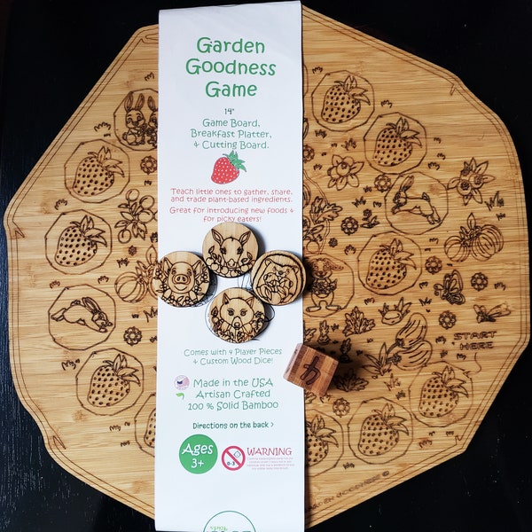 Garden Goodness Bamboo Board Game & Fun Platter for Young Kids. Great for the Whole Family . Perfect Picky Eater Game. Travel Friendly.