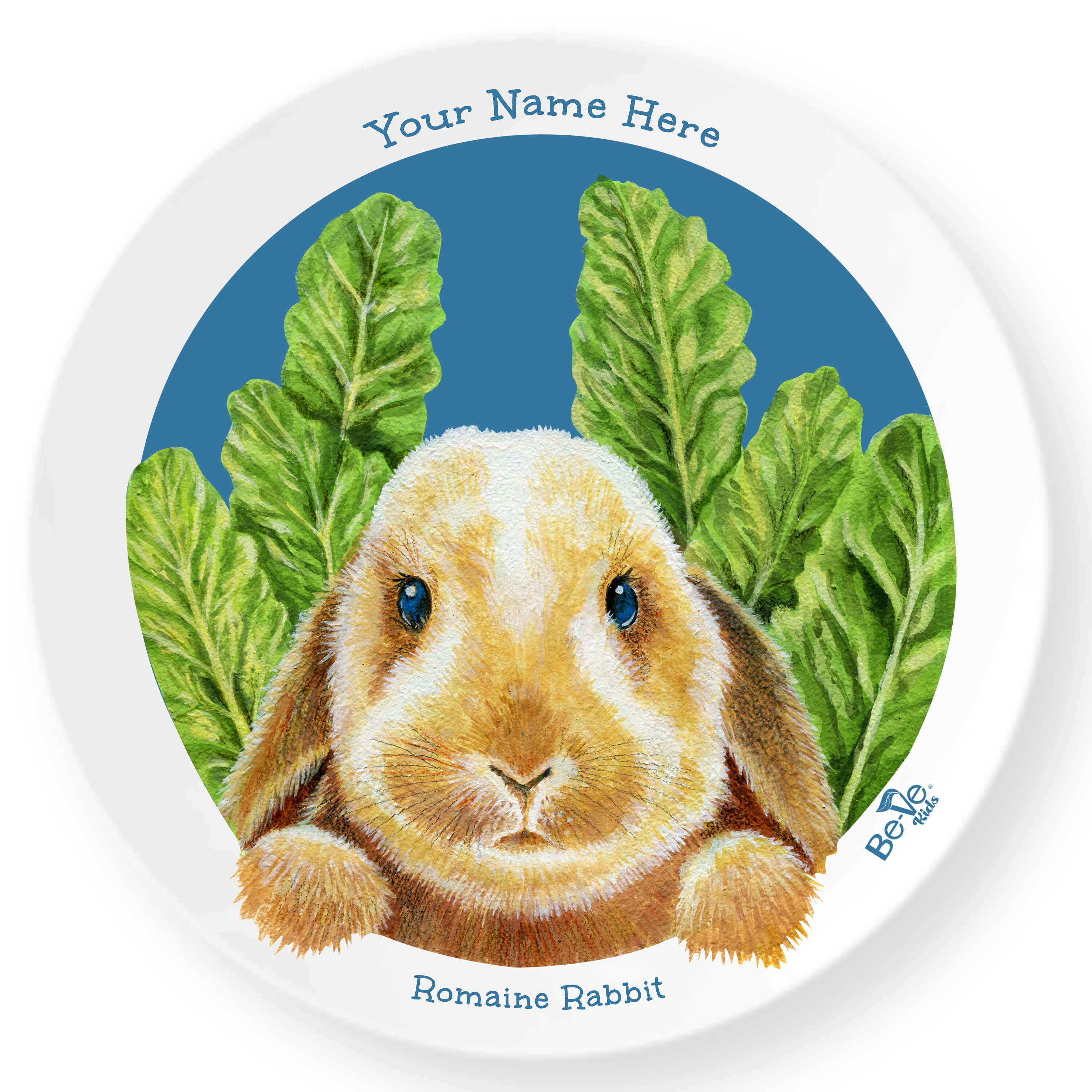 Personalized Kids Name Plate, Meet Romaine Rabbit! Vegan Tableware, Learning Dish, Animal Lover Gift for Parents & Grandparents