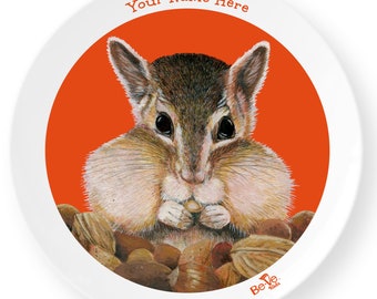 Personalized Colorful Kids Plate, Meet Shelly Nuts Chipmunk Kids Dinnerware, Children&#39;s Tableware, BPA Free Round Dish, New Parent Gift