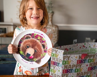 Bear Plate- Animal Kids Dinnerware Set -Baby Shower Dish Preschool Plate Children&#39;s Plate - Kids Plastic Plate -Healthy Plates
