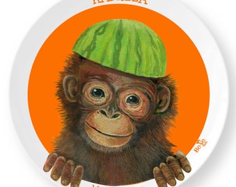 Personalized Children&#39;s Tableware, Meet Monkey Melon Custom Name Plate, Fun Animal Plates for Boys, Girl&#39;s Dinnerware , Cute Animal Dish