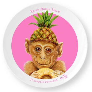 Monkey Plate - Personalized Animal Dinnerware Set - Personalized Plate for Kids - Children&#39;s Plate - Kids Plastic Plate - Made in USA
