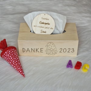 Tissue box, personalized, with engraving, kindergarten, preschool children, kindergarten farewell, goodbye kindergarten, farewell gift