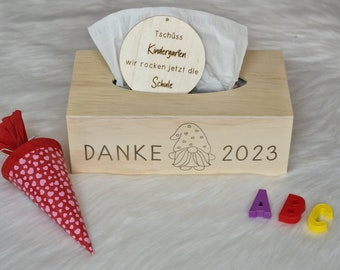 Taschentücherbox, personalisiert, mit Gravur, Kindergarten, Vorschulkinder, Kindergartenabschied, Tschüss Kindergarten, Abschiedsgeschenk