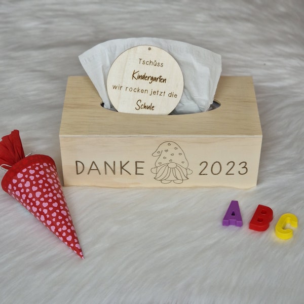 Taschentücherbox, personalisiert, mit Gravur, Kindergarten, Vorschulkinder, Kindergartenabschied, Tschüss Kindergarten, Abschiedsgeschenk