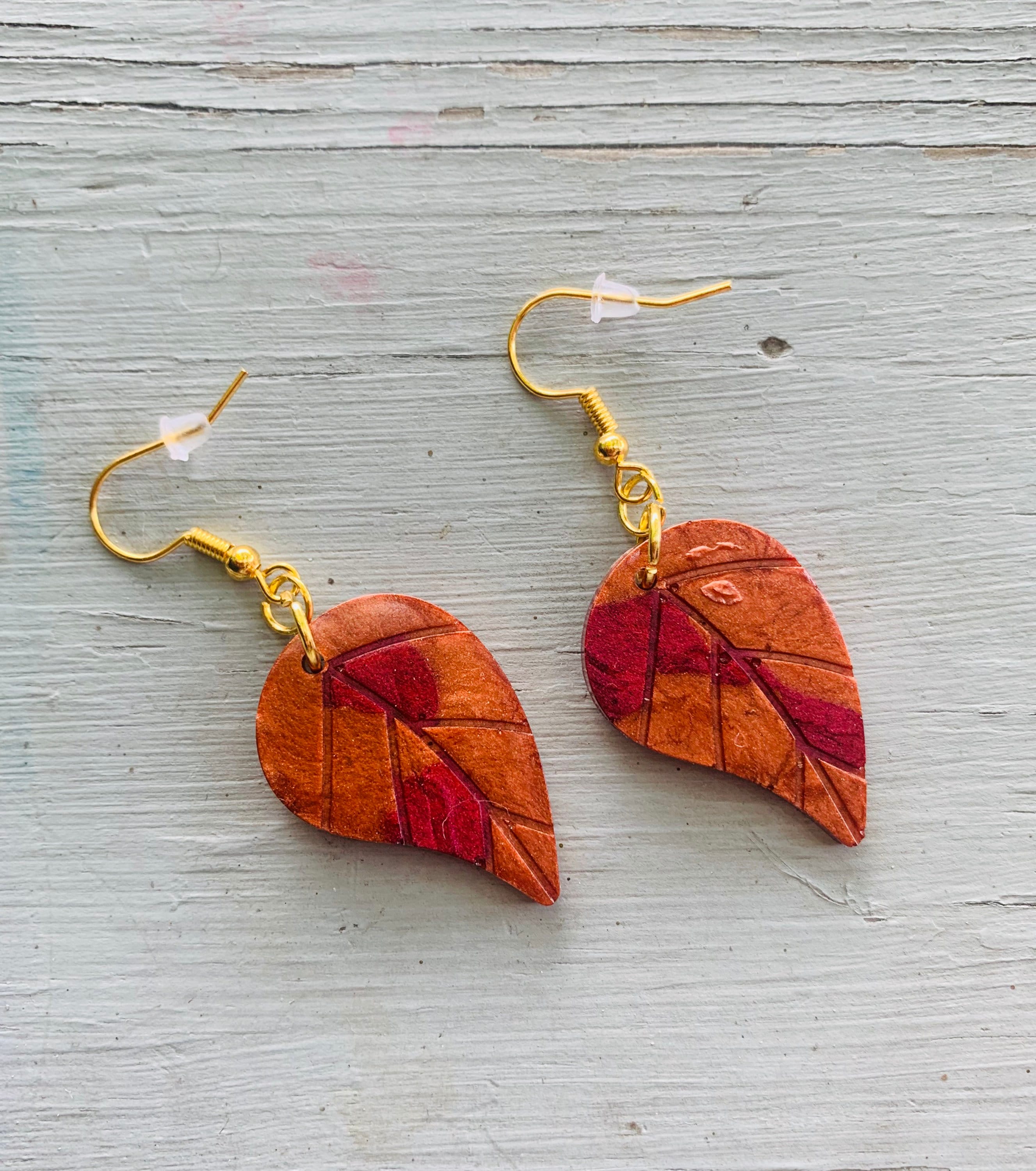 Fall earrings leaf earrings heart earrings fall colored Etsy