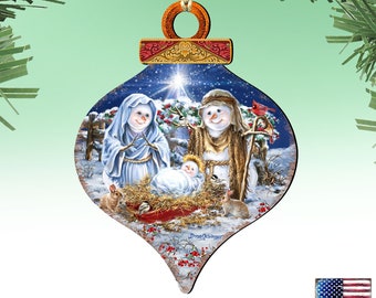 Nativity Ornament | Snow Family Nativity Wooden Ornament by Dona Gelsinger 8031153-DG