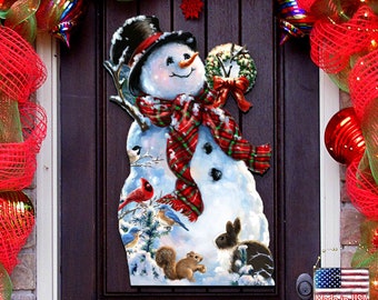 Holiday Wood Decor - An Old-Fashioned Christmas Snowman Wall Art and Door Hanger by Dona Gelsinger - Office Wall Art -  8461024H-1563