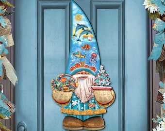 Coastal Gnome Door Hanger - Beach House Wall Plaque - Lake House Wall Sign - Housewarming Gift - 8611014H Art by GDeBrekht