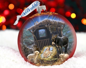 Glass Nativity Ornaments | Nativity Ornament | Nativity Scene Born in a Stable  Glass Ornament by Dona Gelsinger 71157-1726