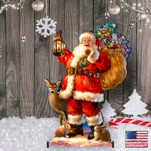 Woodland Santa Yard Art - Home and Outdoor Wooden Decor Dona Gelsinger Art - Christmas Garden Decor Handcrafted in the USA - 8461028F-1105