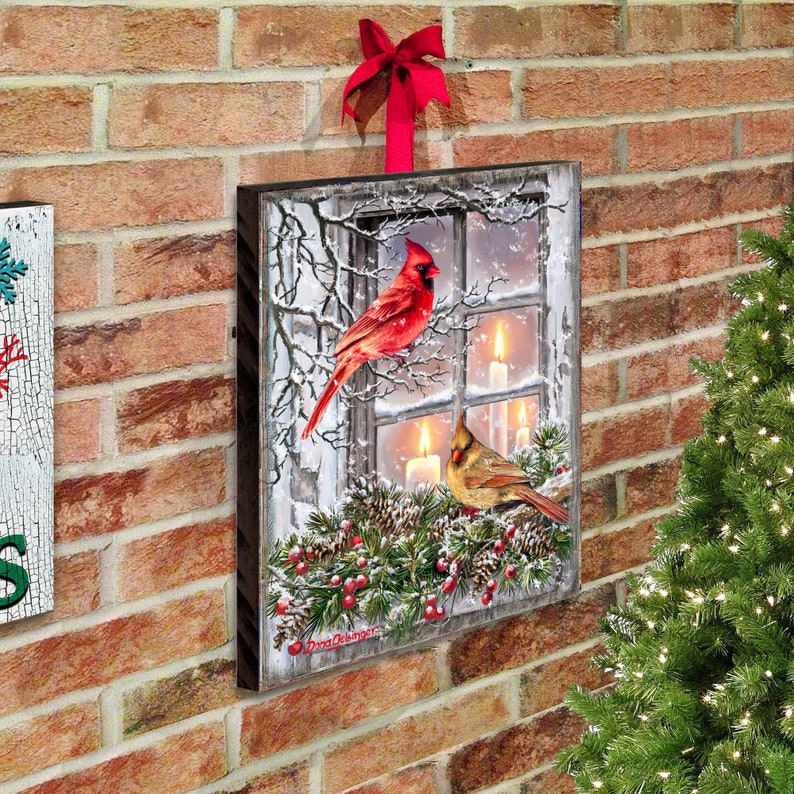 Winter Cardinals Art on Wood Collectible Nature Wall Decor Replica from original Paintings by Donna Gelsinger 95667B-DG image 5