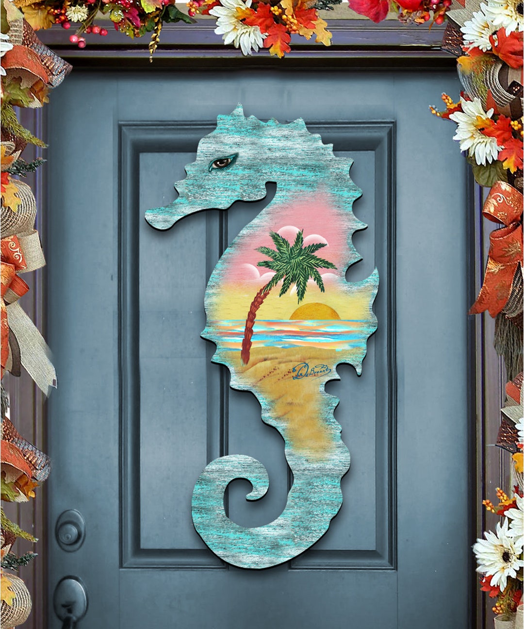 Coastal Wooden Seahorse Door Hanger – Nautical Beach House Wall Decor ...