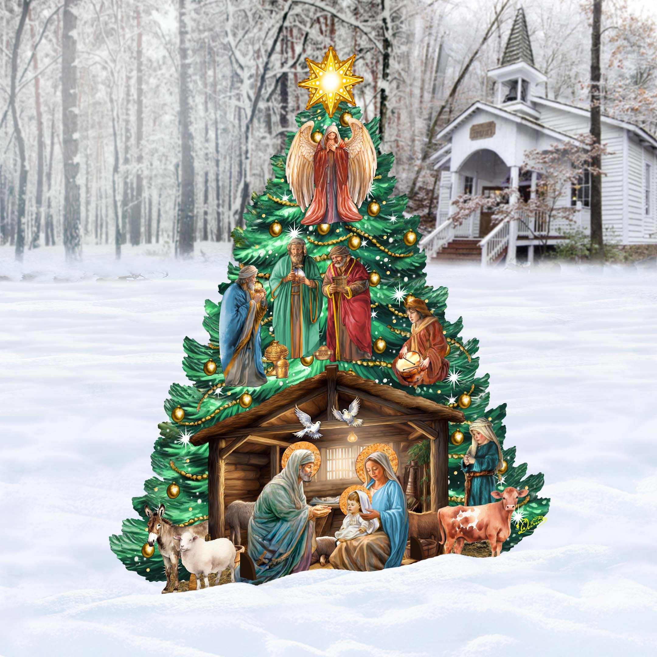Nativity-Themed Christmas Tree for Outdoor Indoor - Wooden