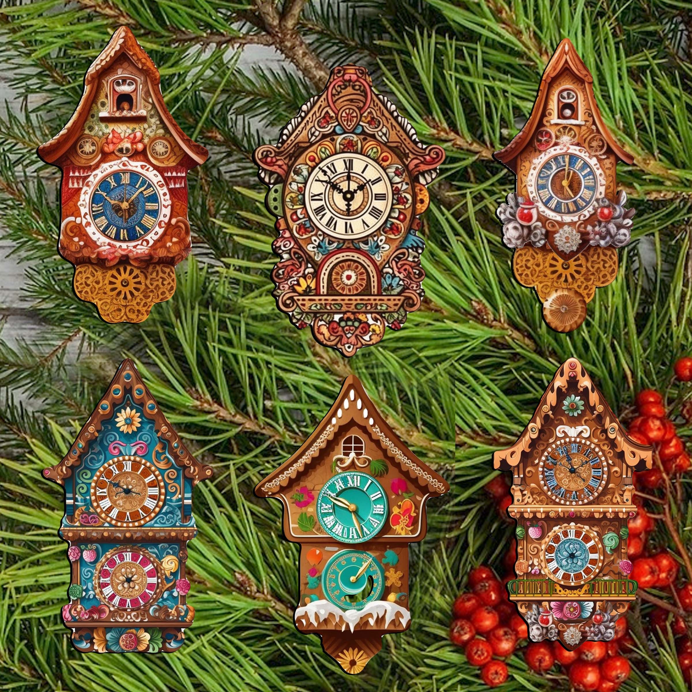 Cheer Wall Clock Miniature Clip-on Ornaments Gift Set of 6 - Holiday ...