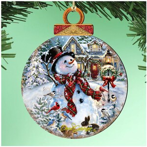 Prosperity Snowman Ornament - Holiday Christmas Tree Wooden Decoration Dona Gelsinger Art - 8021019-1563 Handcrafted in the USA