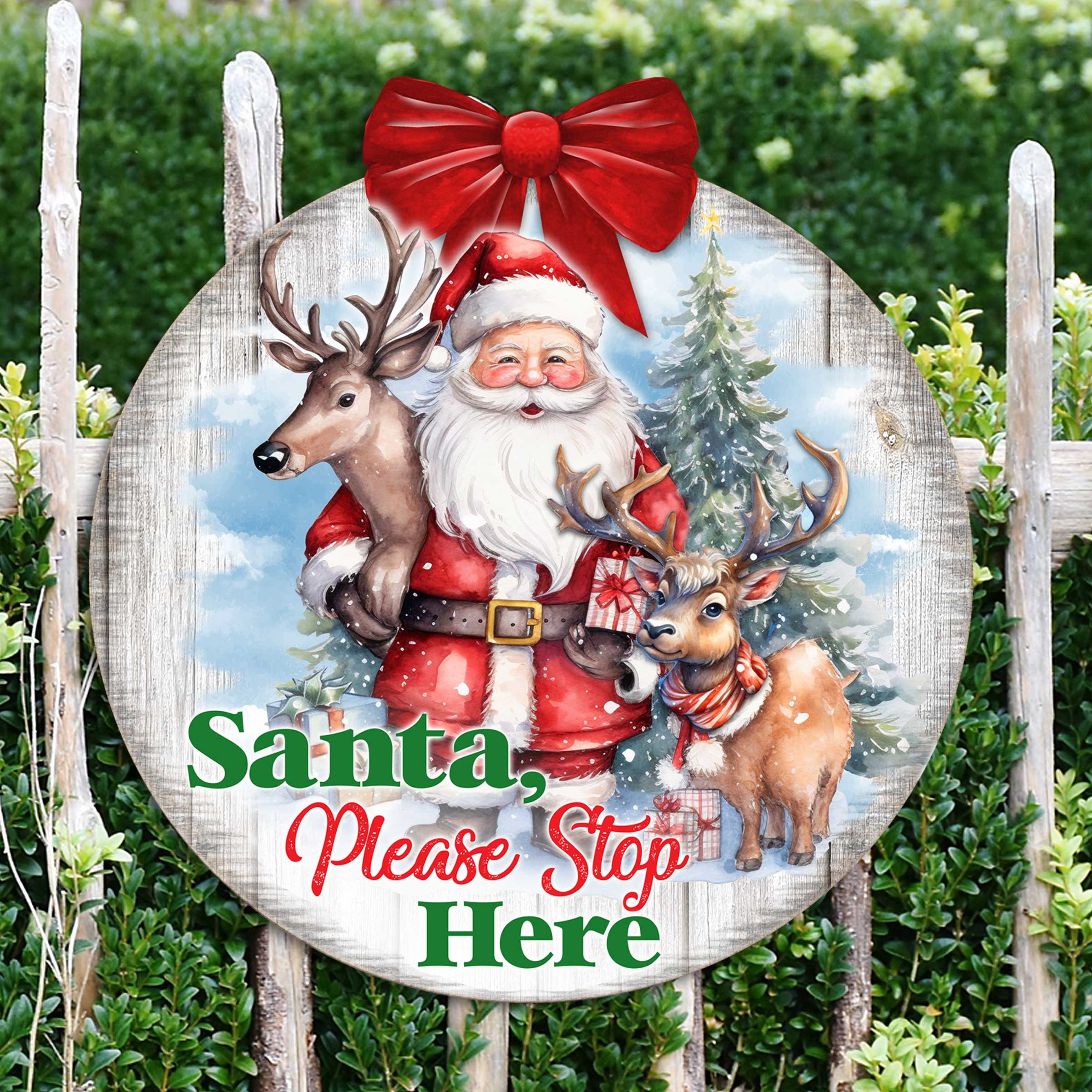 Santa Exit Sign Santa Stop Here Sign for Front Door - Christmas Wooden Porch Decor ...