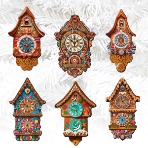Cheer Wall Clock Miniature Clip-on Ornaments Gift Set of 6 - Holiday ...