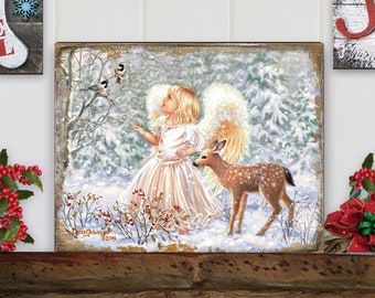 Wall Art by Dona Gelsinger | Wood Wall Art | Wood Picture | Art on Wood | Sweet Christmas Blessings Wooden Block  95660B-1703