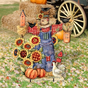 Outdoor Bethany Scarecrow Fall - Wall and Lawn Halloween Thanksgiving Wooden Decor Susan Winget Art 8471201F-SW Handcrafted in the USA