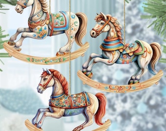 Vintage Chinese Silk Stuffed Rocking Horse Christmas Tree  display picture 1