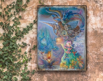 Wall Art by Josephine Wall | Wall decor | Art On Wood Panel | Print On Wood | Fantasy Art | Wood Wall Art | My Lady Unicorn 852132 -JW