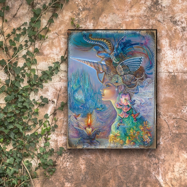 Wall Art by Josephine Wall | Wall decor | Art On Wood Panel | Print On Wood | Fantasy Art | Wood Wall Art | My Lady Unicorn 852132 -JW