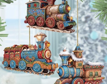 Christmas Train Wooden Ornaments Set of 3 by G. Debrekht | Christmas Decor - 8100198S3