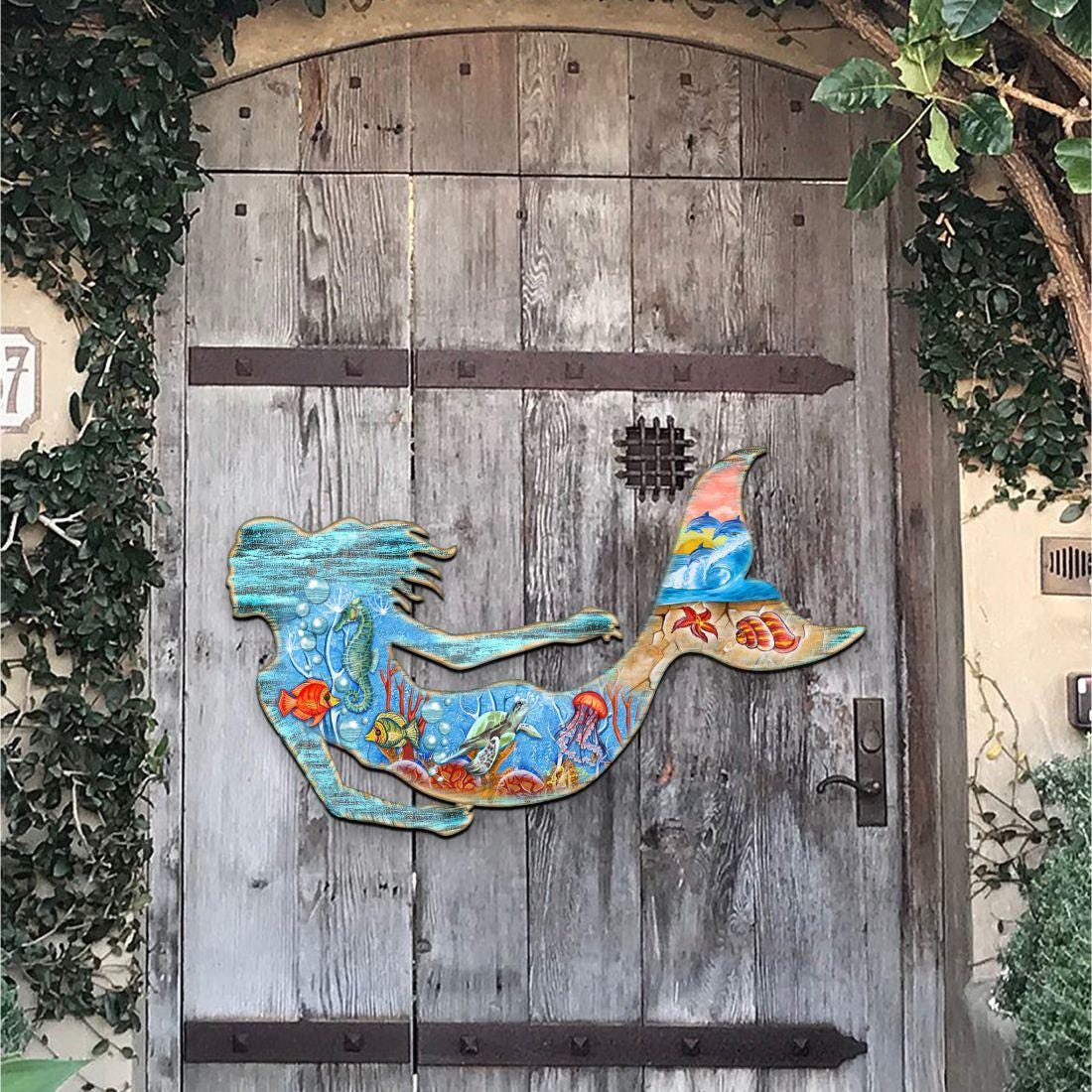 Rustic Coastal Mermaid Art - Coastal OUTDOOR Decor - Handcrafted Wooden ...