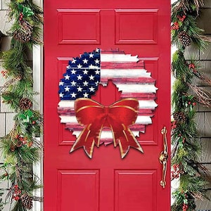 American Flag Holiday Door Wreath by G. DeBrekht - American Christmas Decor - 8185302H
