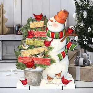Joy Love Peace Snowman Lawn Decor Susan Winget Art - Large Christmas Outdoor Wooden Yard Statue Handcrafted in USA for Holidays 8471108F-SW