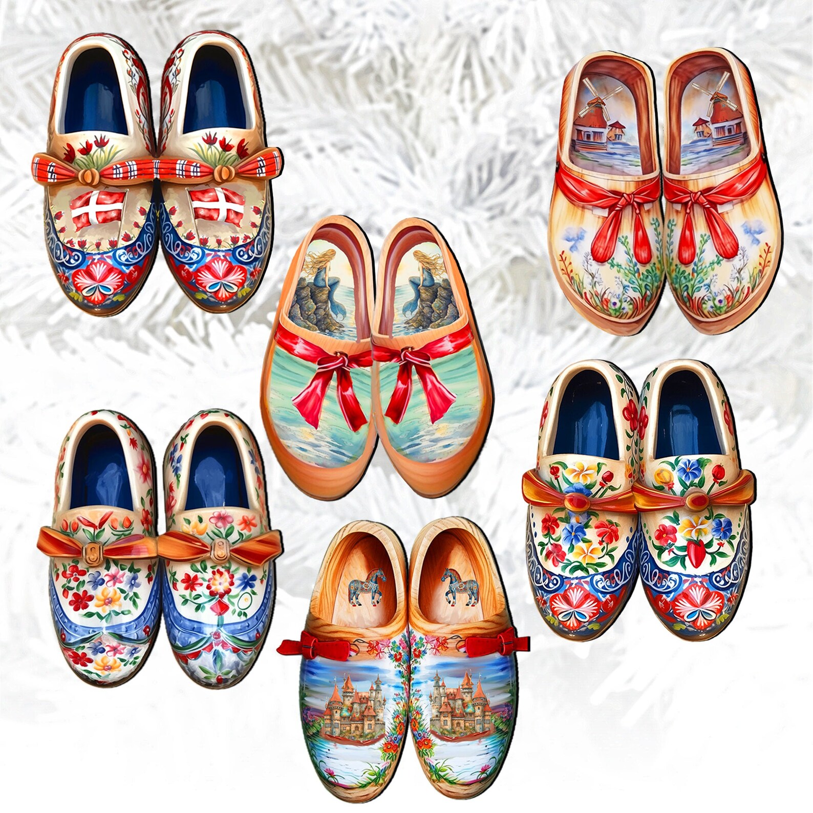 Danish Eco Wood Shoe Clip-on Ornaments Gift Set of 6 - Love Family