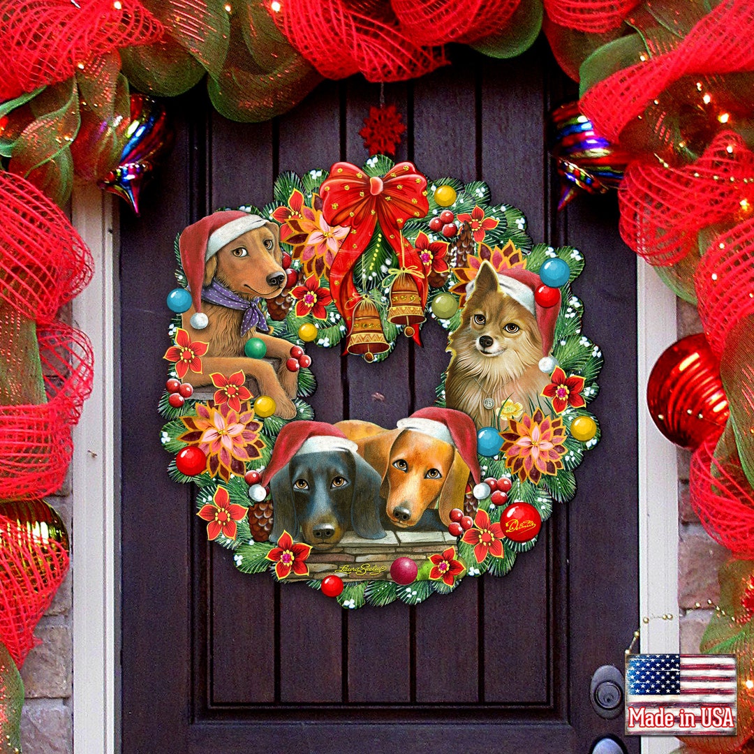 Christmas Décor Santa Dogs Wooden Wreath Dog Mom Christmas Home Décor