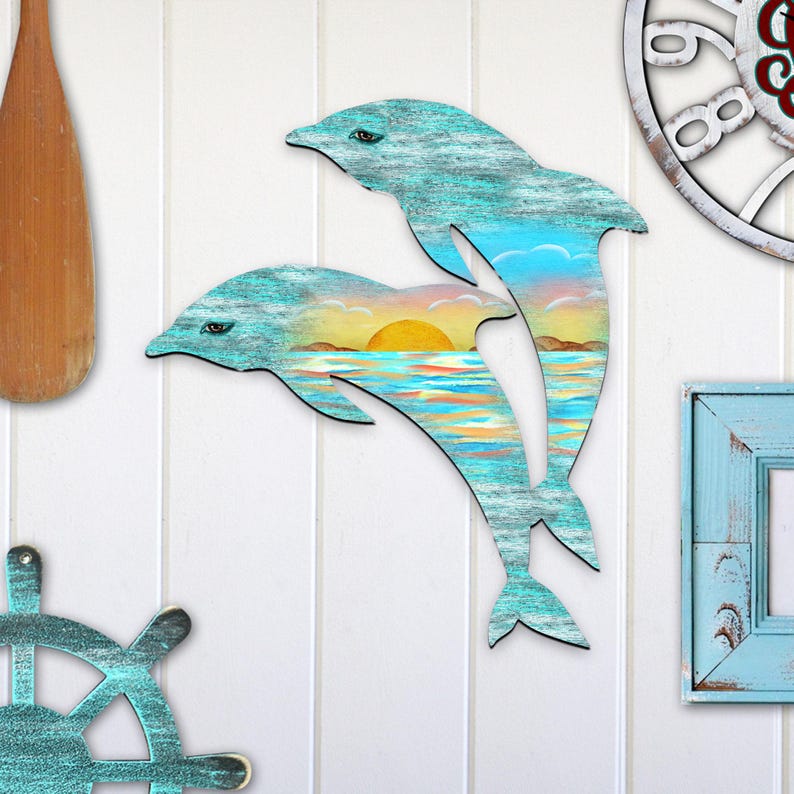 Dolphin Sunrise Door Hanger - Beach House Decor - Nautical Rustic ...