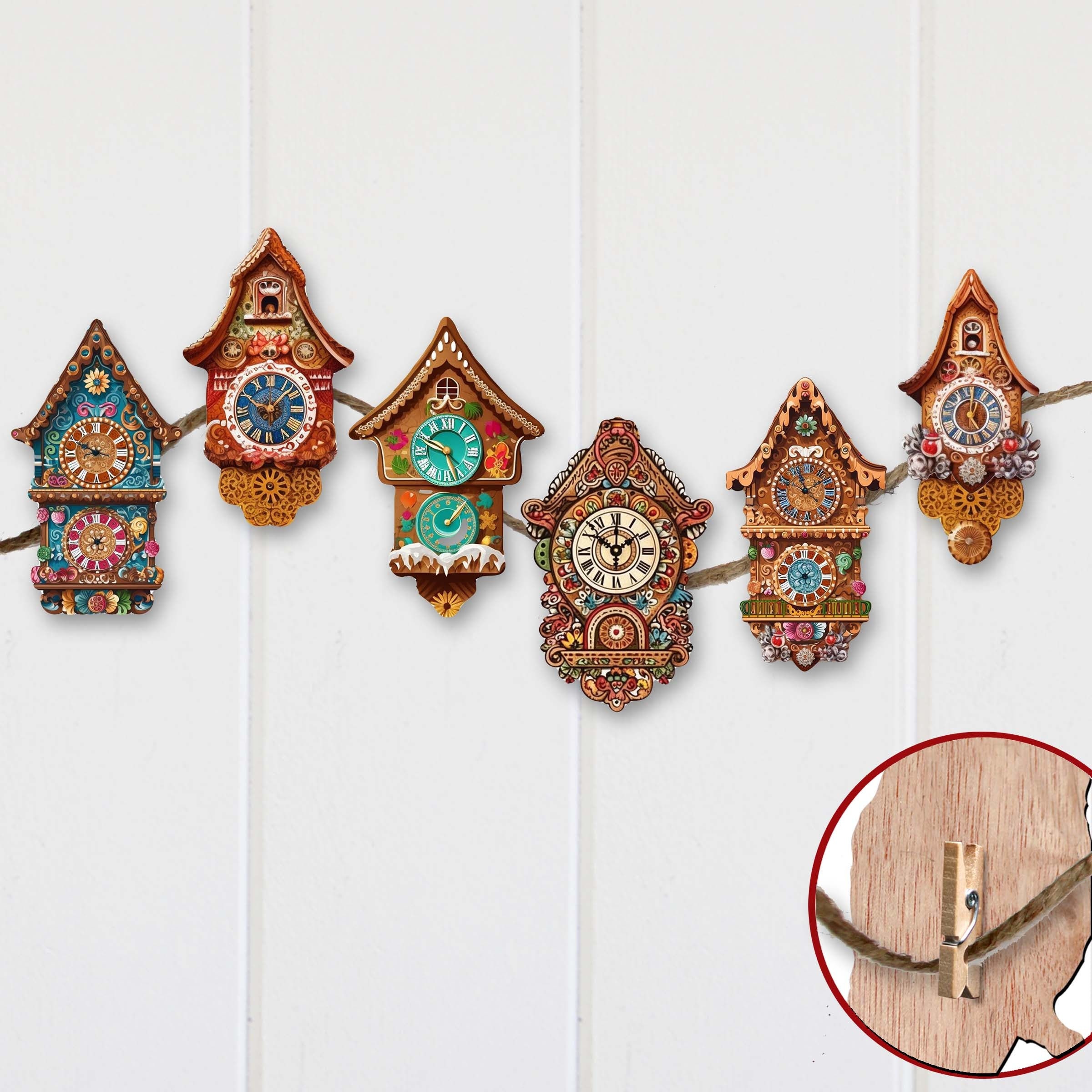 Cheer Wall Clock Miniature Clip-on Ornaments Gift Set of 6 - Holiday ...
