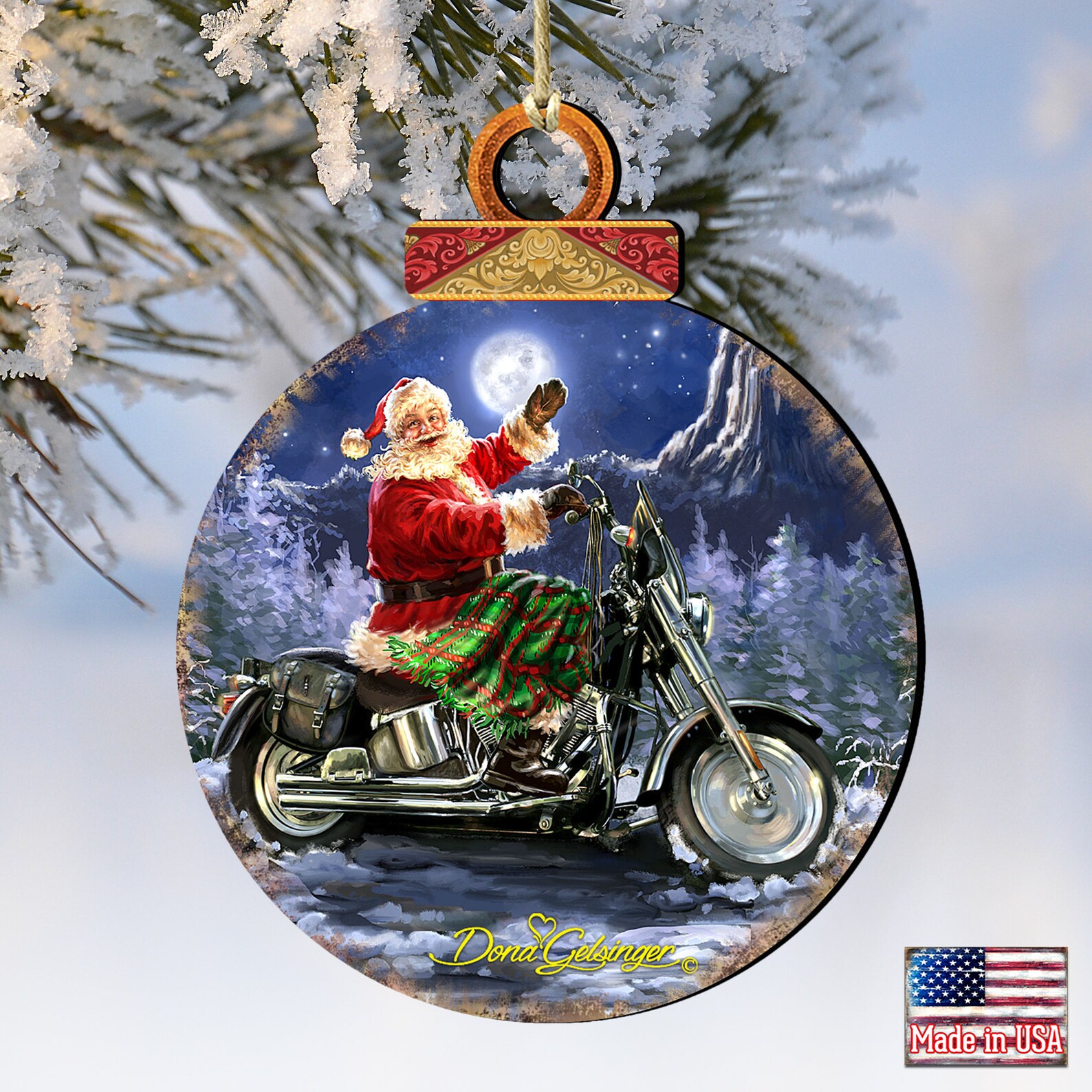 Christmas Ornaments Santa Motorcycle Rider Wooden Ornament Etsy