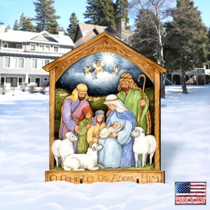Holly Family Nativity Lawn Decor Susan Winget Art 8471112F-SW Large Outdoor Christmas Wooden Yard Holiday Statue Handcrafted in the USA