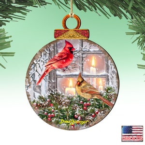 Winter Cardinal Ornament Dona Gelsinger Art - Handcrafted Christmas Wooden Holiday Tree Decoration 8121126DG Made in the USA