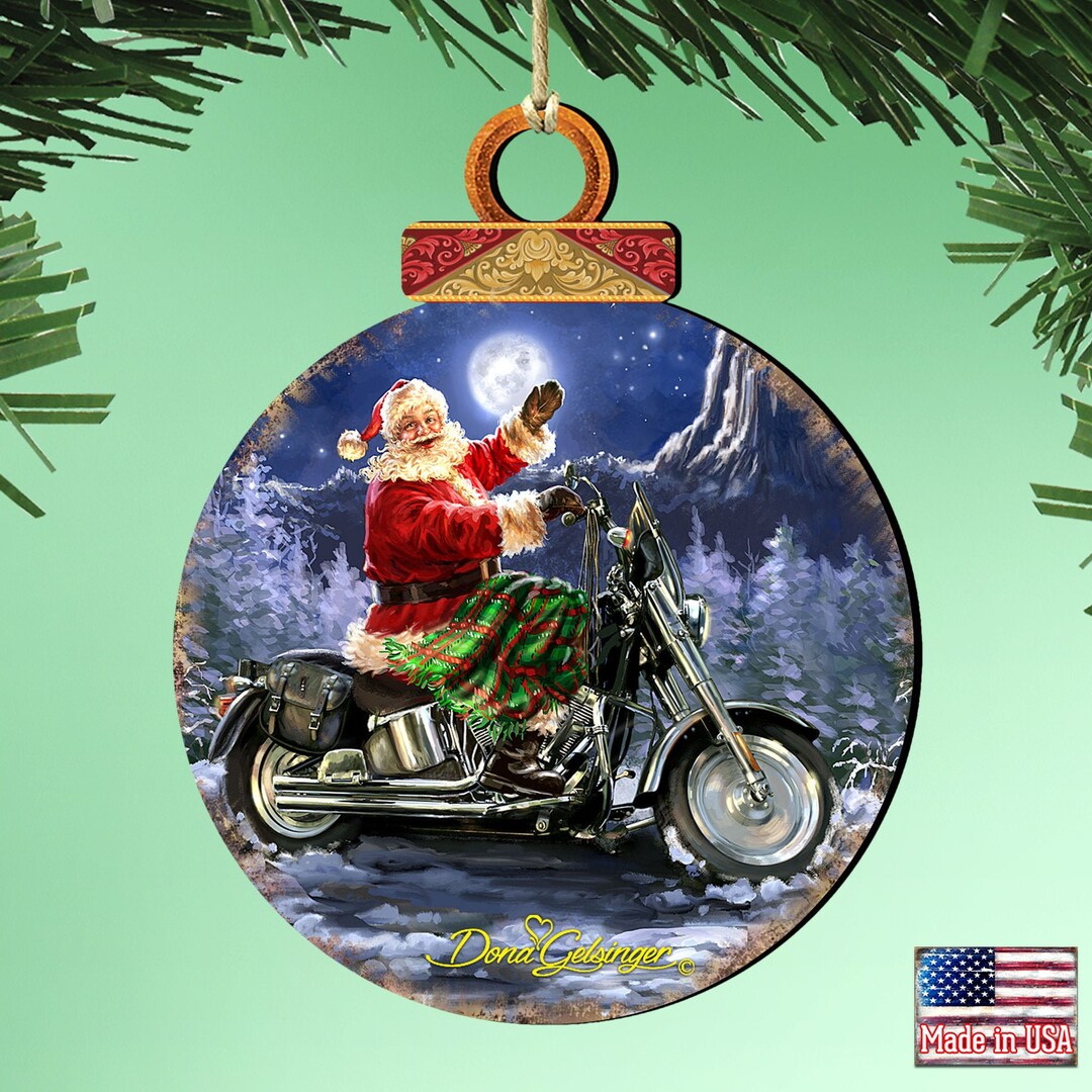 Christmas Ornaments Santa Motorcycle Rider Wooden Ornament Etsy