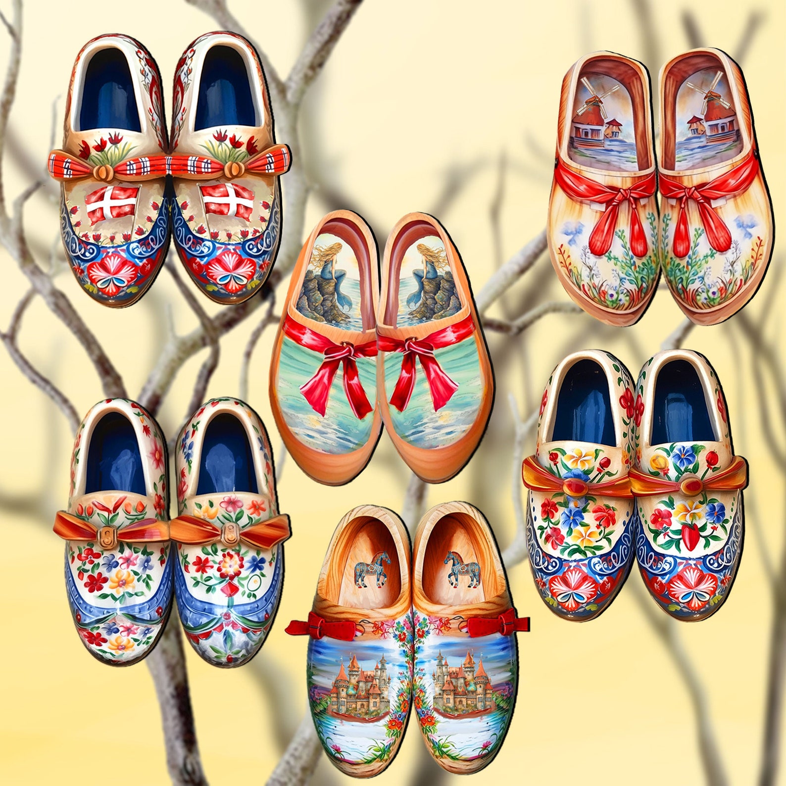 Danish Eco Wood Shoe Clip-on Ornaments Gift Set of 6 - Love Family
