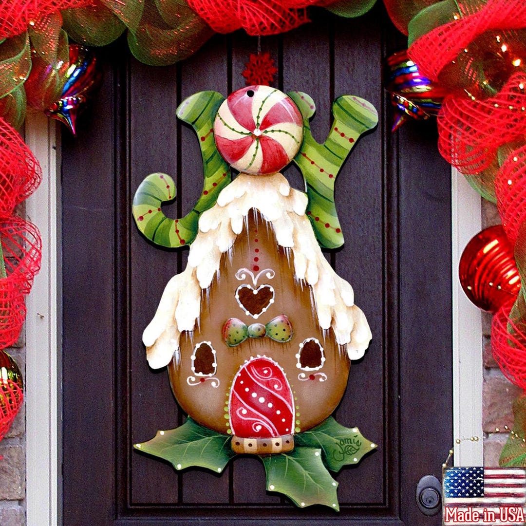 Joy Gingerbread House Door Hanger - Christmas Wall Sign Jamie Mills ...